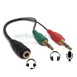Cable Adaptador Audio 2 Plug Macho a Jack Hembra | Micrófono y Auricul