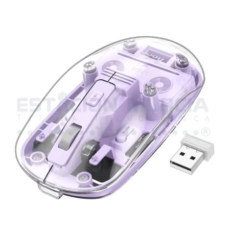 Mouse Inalámbrico Bluetooth y 2.4G Transparente Morado  - Elegante