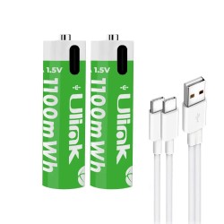 Pilas Recargables AAA Litio Ulink con Puerto USB-C, 1100mWh 1.5V Pack x2